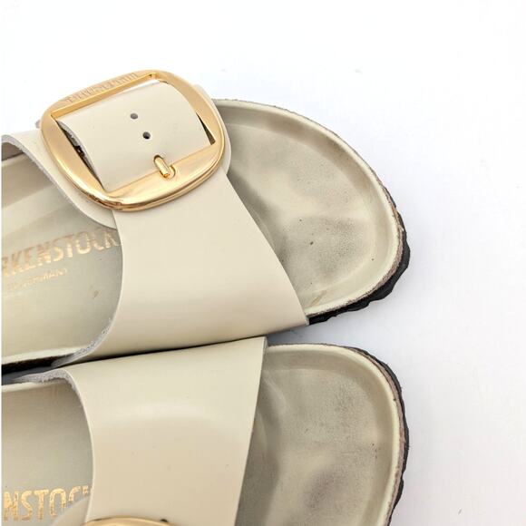 Birkenstock Madrid Big Buckle Natural Leather Patent High Shine Sandals USW8/M6 - Picture 13 of 13